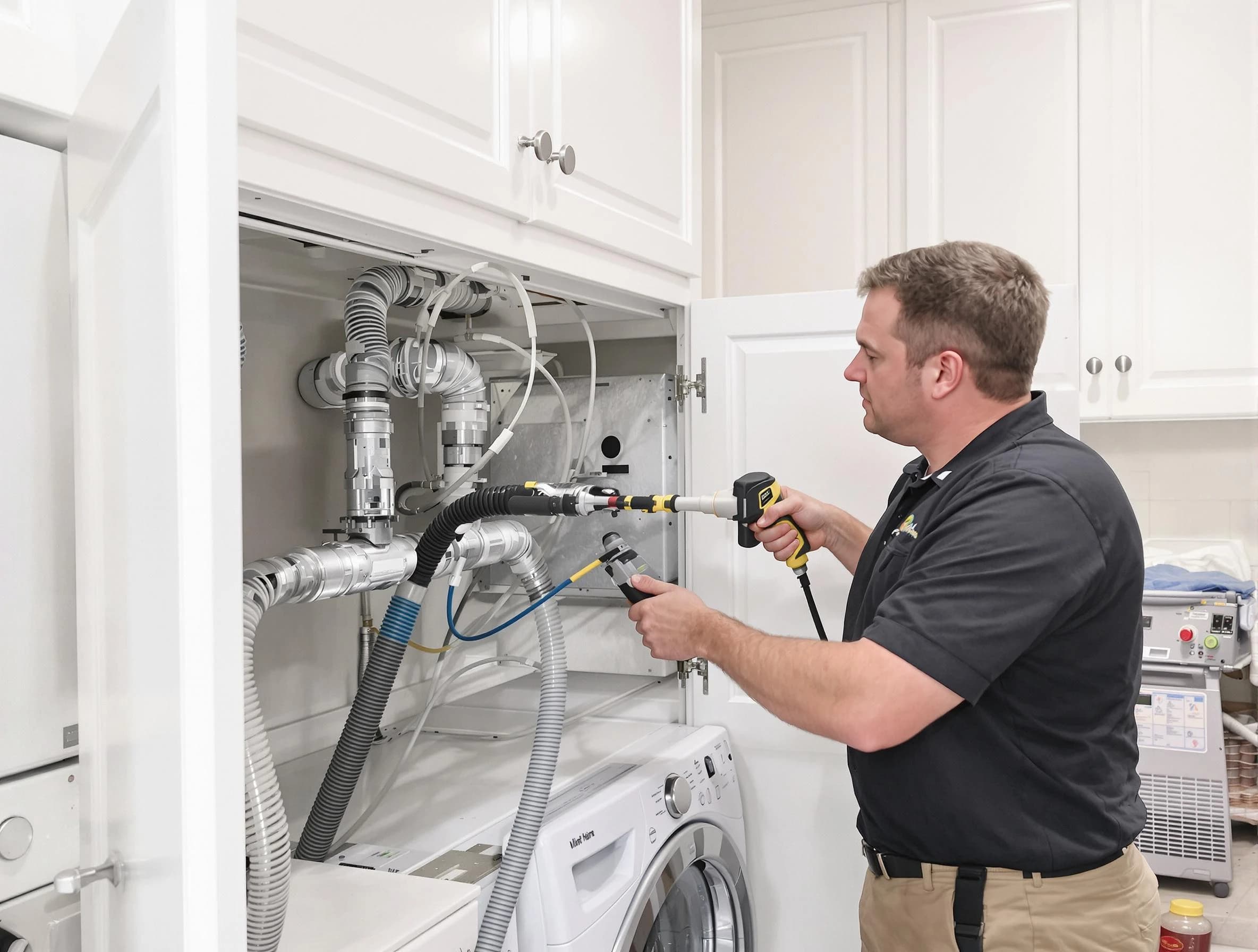 Pittsburgh Dryer Vent Cleaning professional removing severe blockage from a clogged dryer vent in Pittsburgh