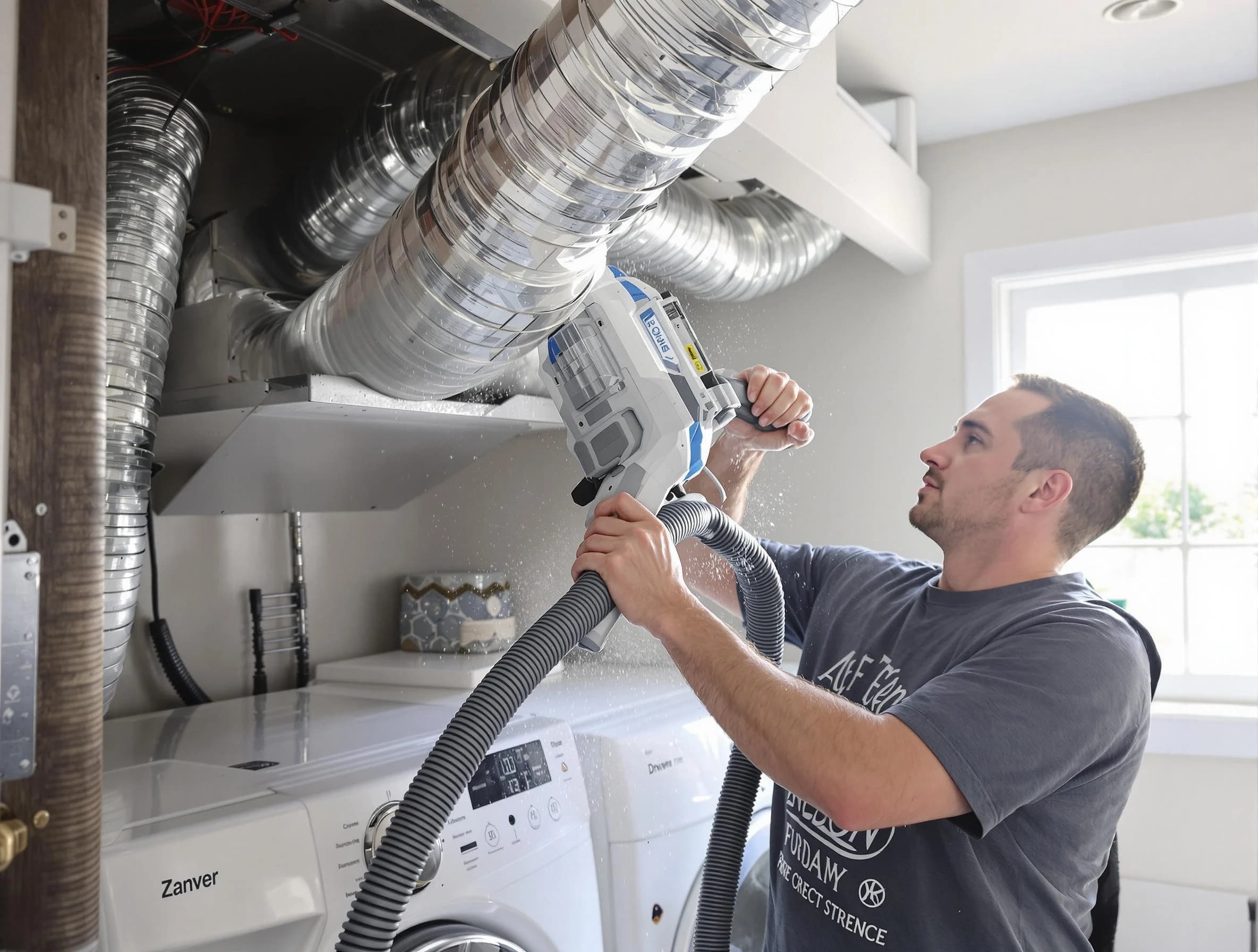 Pittsburgh Dryer Vent Cleaning specialist cleaning deep within a dryer vent duct system in Pittsburgh